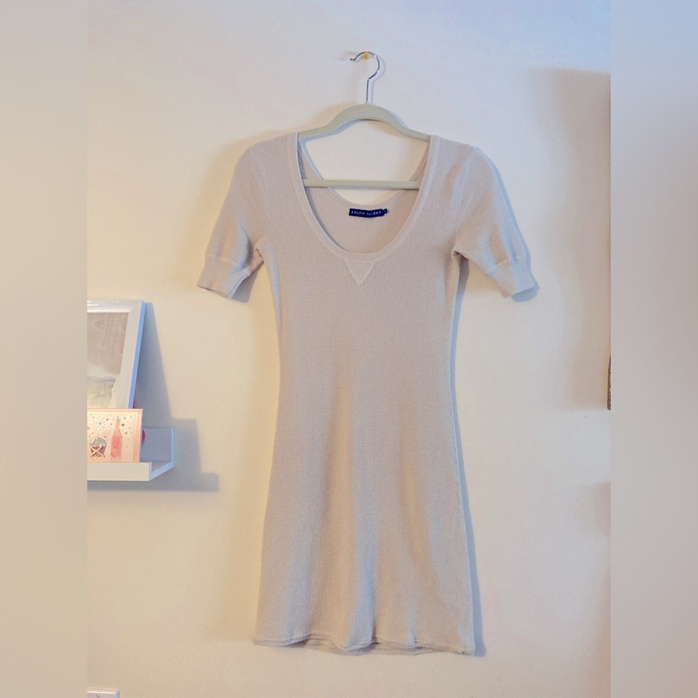 Ralph Lauren Cream Sweater Dress Cozy Waffle Texture Women’s Size Small
